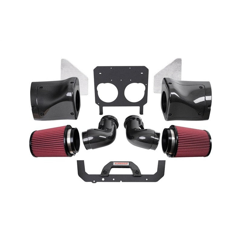Corsa Performance dual carbon fiber air intake with twin DryTech filters and black MAF plate for 2023-2025 Corvette Z06.