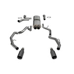 Corsa 3-inch dual exit cat-back exhaust system with 5-inch gunmetal PVD tips for 2025-2026 RAM 1500 RHO.