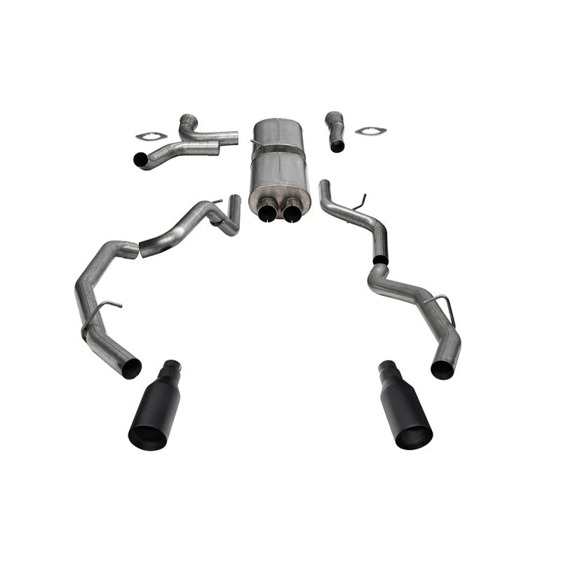 CORSA 3.0 inch 304 stainless steel cat-back exhaust system with 5 inch dual wall black tips for RAM 1500 RHO.