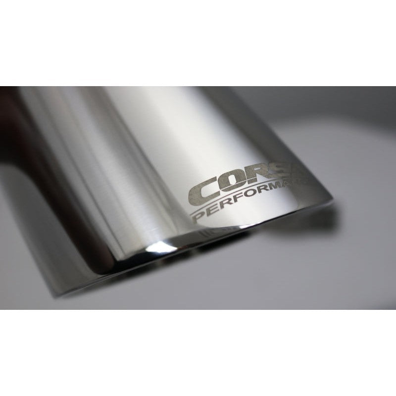 Polished dual-wall 304 stainless steel Corsa Pro-Series exhaust tip with a 4-inch outlet and laser-engraved logo.