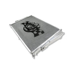 CSF all-aluminum triple-pass radiator for BMW E46 M3 featuring a satin finish and CNC-machined quick-connect fittings.
