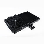 CSF black all-aluminum slim radiator with 12-inch fan and shroud for 2003-2006 Mitsubishi Lancer Evolution