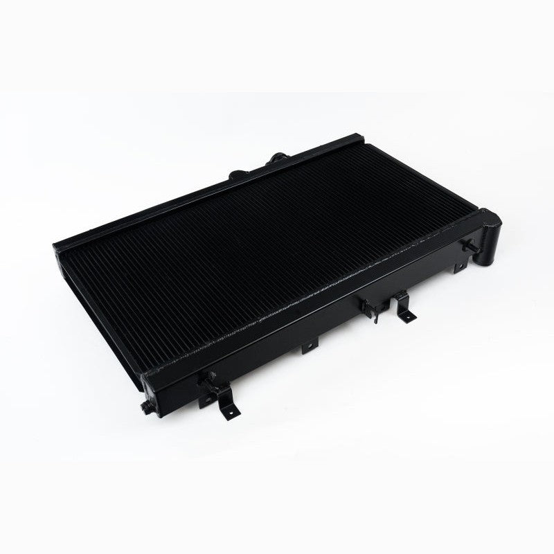 Black finish CSF all-aluminum 2-row performance radiator with CNC-machined fittings for 2002-2007 Subaru WRX and STI