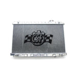 Mirror-polished CSF 3329 all-aluminum radiator with CNC quick-connect fittings and 42mm 2-row core for Nissan 350Z.