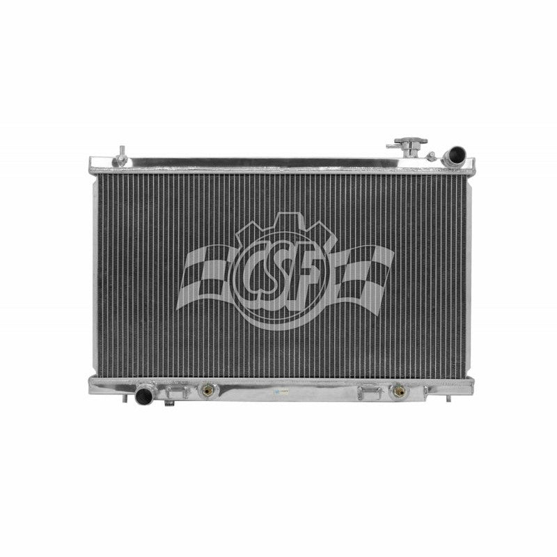 Mirror-polished CSF 3327 all-aluminum 2-row performance radiator with quick-connect fittings for Infiniti G35