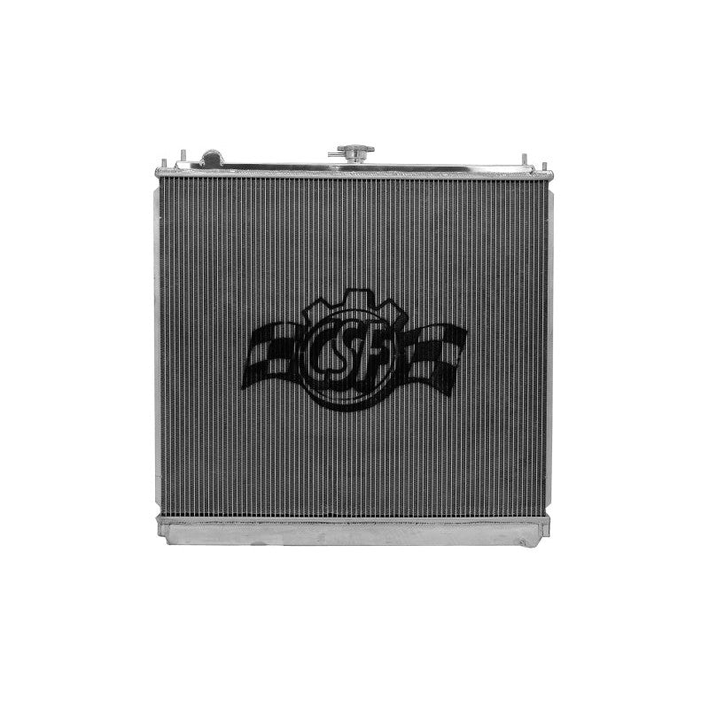 Polished CSF 7029 all-aluminum 2-row radiator with CNC-machined quick-connect fittings and B-tube cooling core.