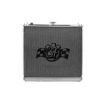 Polished CSF 7029 all-aluminum 2-row radiator with CNC-machined quick-connect fittings and B-tube cooling core.