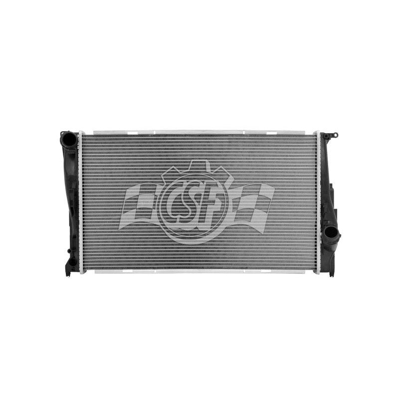 CSF 3716 replacement radiator featuring an aluminum core and black plastic end tanks for the BMW 135i.