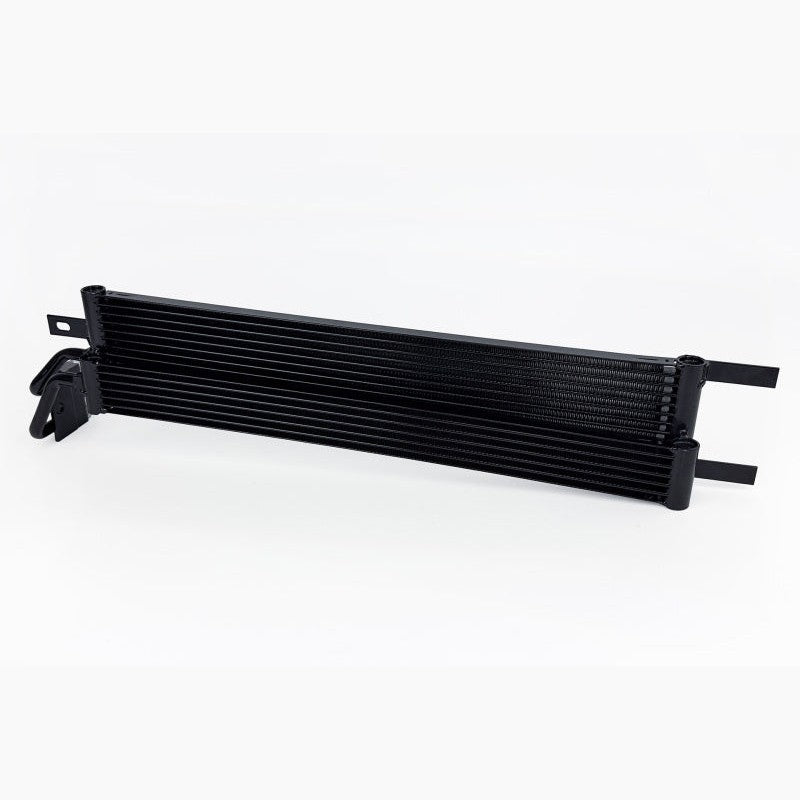 Black all-aluminum CSF high-performance transmission oil cooler with 10-channel microtube core.
