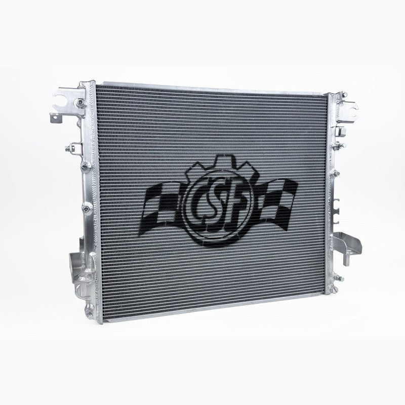 CSF 7340 all-aluminum heavy-duty 2-row radiator with TIG-welded tanks and 42mm core for Jeep Wrangler and Gladiator.