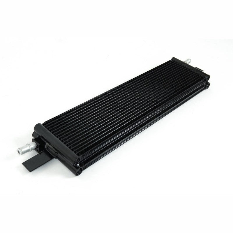 CSF 8183 high-performance aluminum dual-core DCT transmission oil cooler with quick-connect fittings.