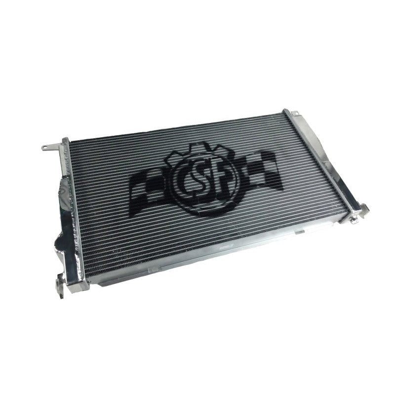 CSF 7046 high-performance all-aluminum radiator for BMW, featuring CNC quick-connect fittings and a 42mm 2-row core.
