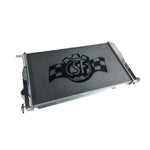 CSF 7046 high-performance all-aluminum radiator for BMW, featuring CNC quick-connect fittings and a 42mm 2-row core.