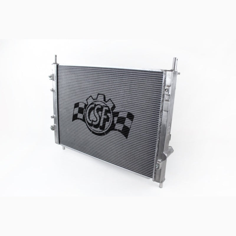 CSF 7073 all-aluminum 2-row performance radiator with satin finish and CNC machined quick-connect fittings