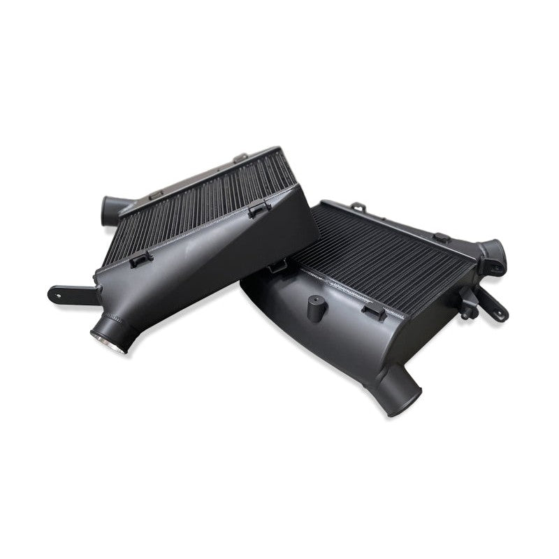 CSF by PWR high-performance intercooler system in thermal black with billet end tanks for 2021-2026 Audi RS6 and RS7.