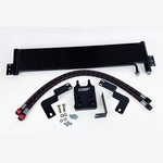 CSF 8350 aluminum transmission oil cooler with stainless steel braided hoses and billet thermostatic adapter plate.