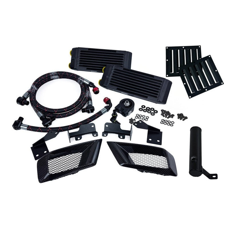 CSF dual engine oil cooler kit for 2023-2026 Honda Civic Type R including carbon fiber vents and braided AN lines.