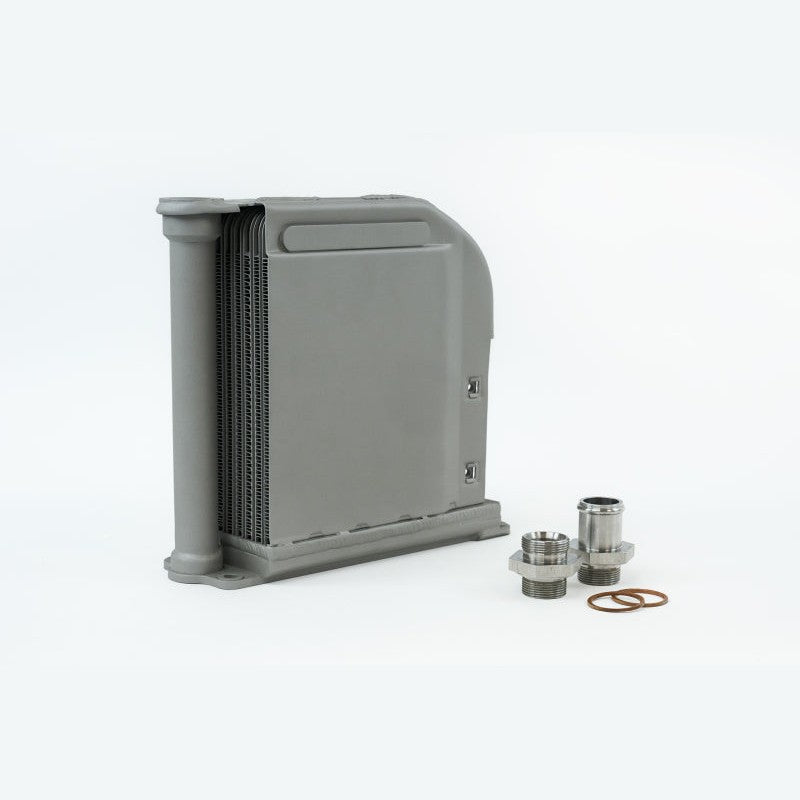 CSF 8242 high-performance engine oil cooler with titanium Cerakote finish and CNC machined mounting plate.