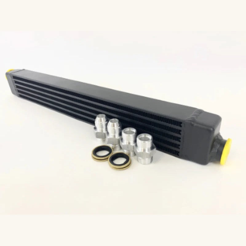 CSF 8092 matte black bar-and-plate oil cooler for BMW E30 with -10AN and OEM adapter fittings