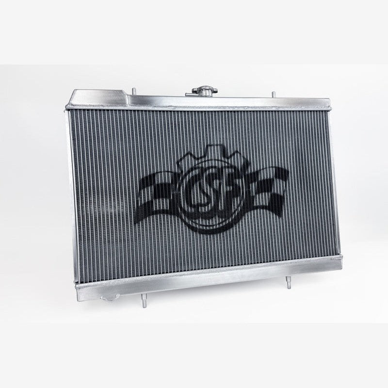 CSF 7229 All-Aluminum 2-Row Radiator for 1989-1994 Nissan R32 with high-pressure cap and hand-brushed satin finish.