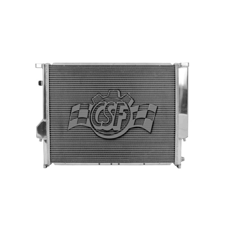 CSF satin finish all-aluminum radiator with B-Tube core and CNC-machined quick-connect fittings for BMW E36 and E30.