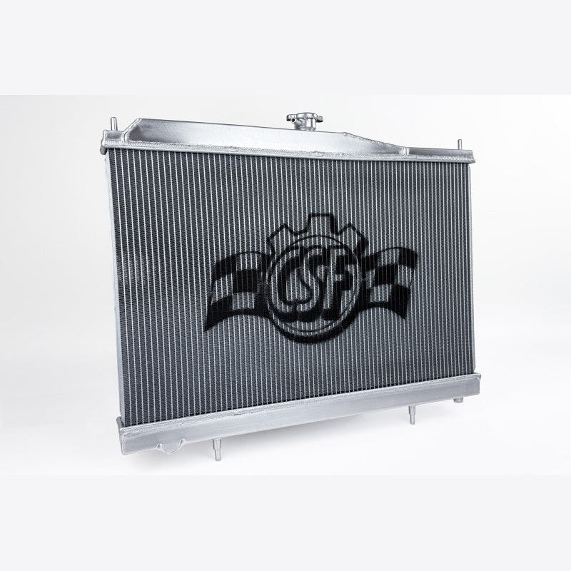 CSF 7230 high-performance all-aluminum 2-row radiator for Nissan Skyline R33 featuring a brushed finish and B-Tube core.
