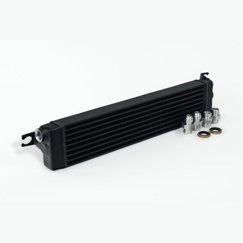 Satin black CSF Group A / DTM Race Style Oil Cooler for BMW E30 M3 with fitting adapters and hardware.