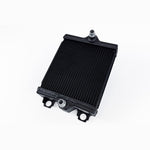 CSF 8355 satin black all-aluminum auxiliary radiator with detachable rock guard for BMW F87 M2 and B58 vehicles.