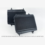 CSF 8321 satin black all-aluminum auxiliary radiator for BMW G8X M2, M3, and M4 with detachable rock guard.
