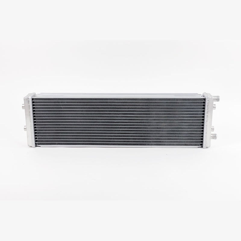 CSF 8030 satin finish aluminum dual-pass heat exchanger with a 42mm core and CNC-machined mounting brackets.