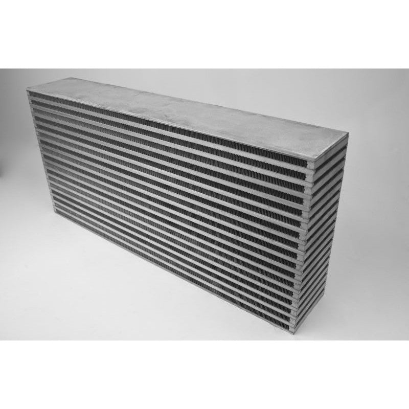 CSF 8046 raw aluminum bar and plate intercooler core 25x12x4.5 inch showing staggered fin internal structure.