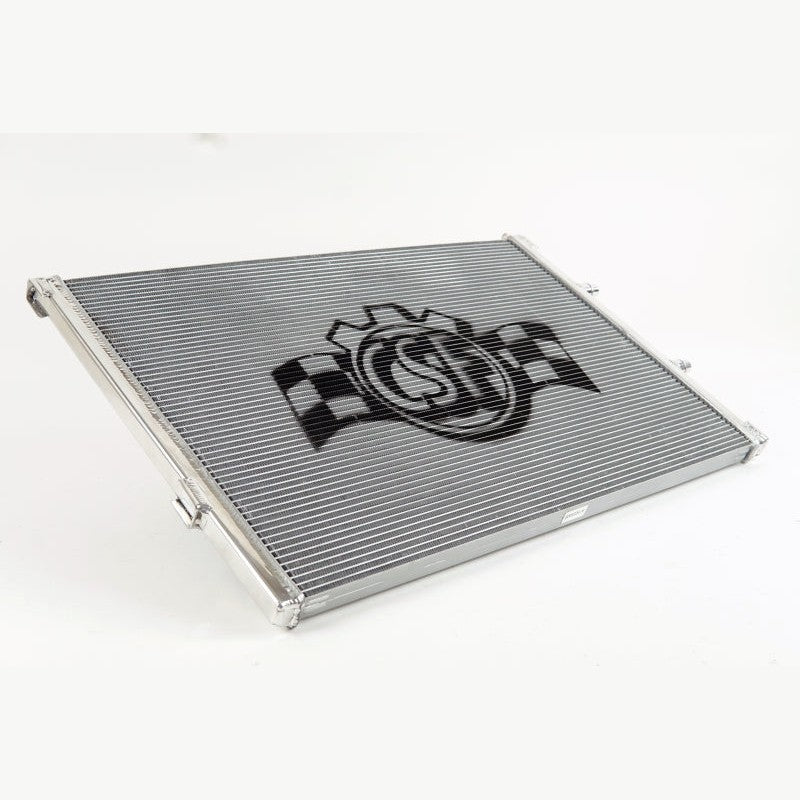 Polished all-aluminum CSF front mount heat exchanger for Mercedes-Benz AMG with TIG-welded tanks and B-Tube core.