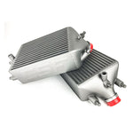 CSF Twin Intercooler Set for Porsche 911 Turbo (991) featuring 115mm bar-and-plate cores and cast aluminum end tanks.