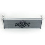Satin finish all-aluminum CSF center radiator for Porsche 997 Turbo with TIG-welded end tanks and CNC brackets.