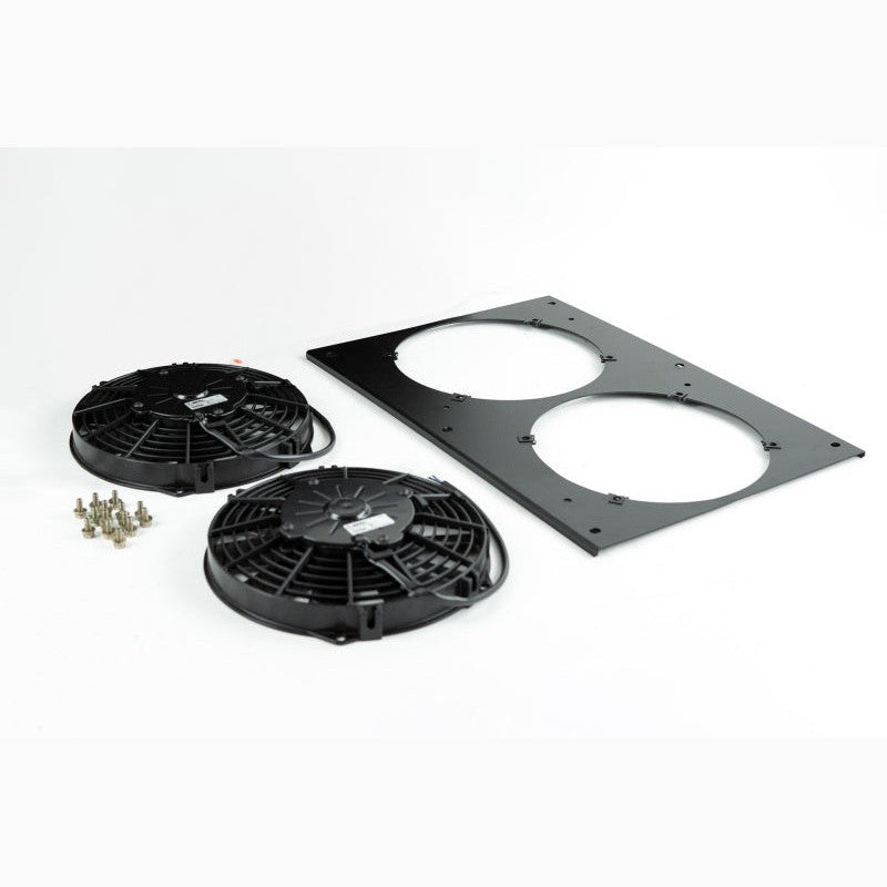 Satin black CSF aluminum fan shroud with dual 9-inch SPAL fans for 1983-1991 Porsche 944.