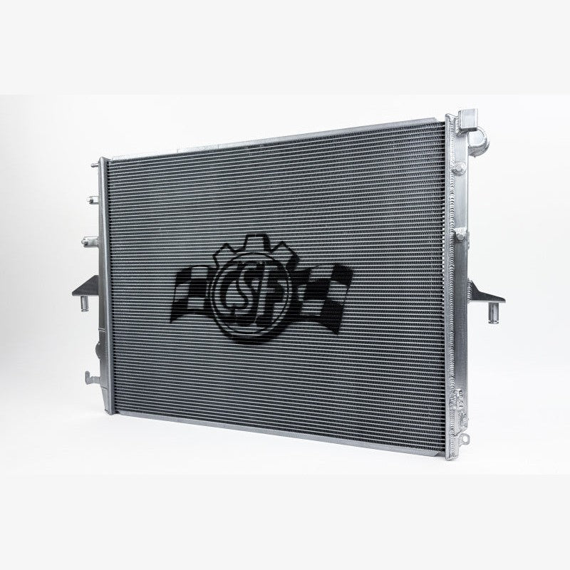CSF 7227 heavy-duty all-aluminum radiator featuring 2-row core and CNC machined brackets for Porsche Cayenne and Audi Q7.
