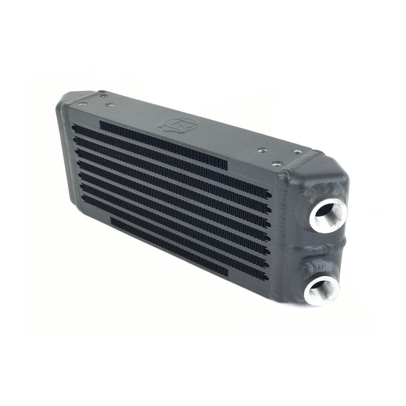 CSF 8119 black dual-pass bar and plate oil cooler with M22 female fittings on one side