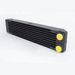 CSF 8201 satin black bar and plate dual-pass oil cooler with M22 x 1.5 threaded ports.