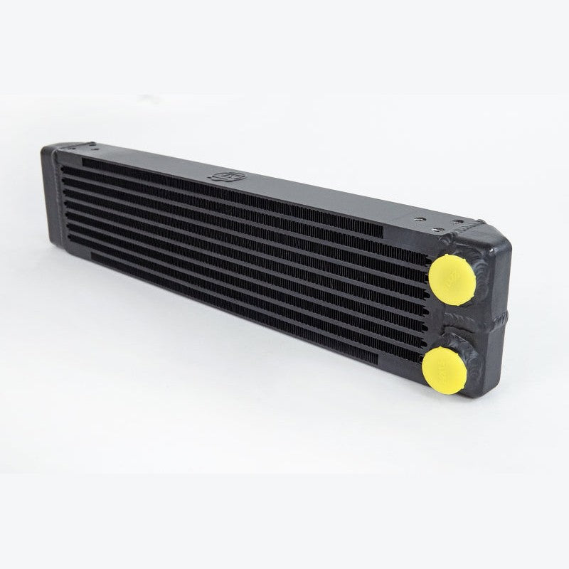 CSF 8201 satin black bar and plate dual-pass oil cooler with M22 x 1.5 threaded ports.