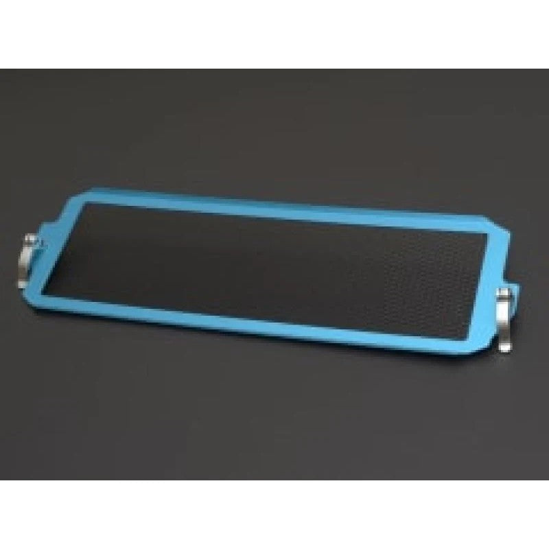 Cusco intercooler protection grill kit with blue aluminum frame and black mesh for 2008-2017 Subaru Impreza GR GV VA.