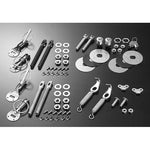 Cusco black anodized aluminum hood body pins with hairpins and mounting plates.