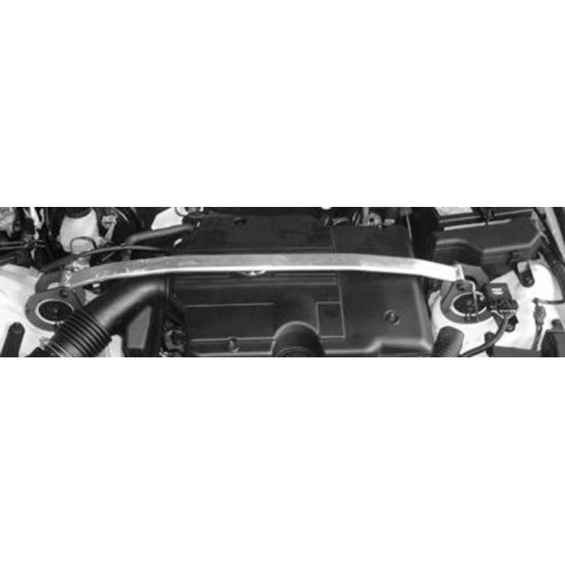 Cusco Type OS front strut tower bar with polished aluminum oval shaft and blue end brackets for Lexus IS300 Wagon.