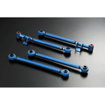 Cusco adjustable rear front-side lateral links with blue finish and pillowball rod ends for 2002-2007 Subaru WRX.