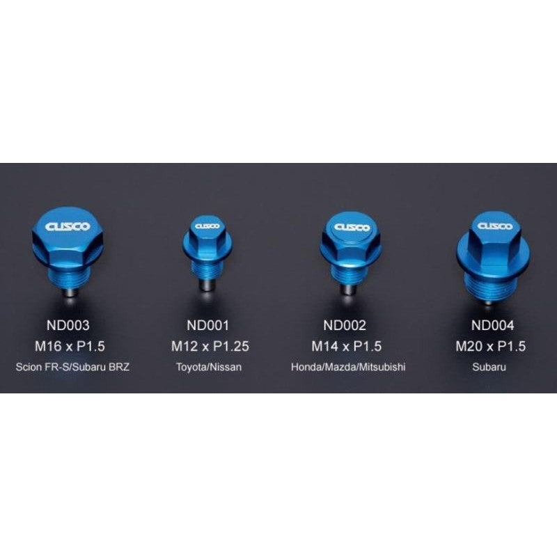 Cusco Neodymium Magnetic Drain Bolt featuring a high-strength magnet for Honda, Mazda, Mitsubishi, and Suzuki vehicles.