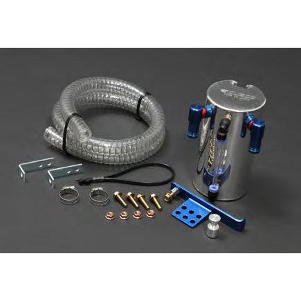 Polished Cusco 0.4L oil catch tank with L-shape mounting bracket and installation hardware