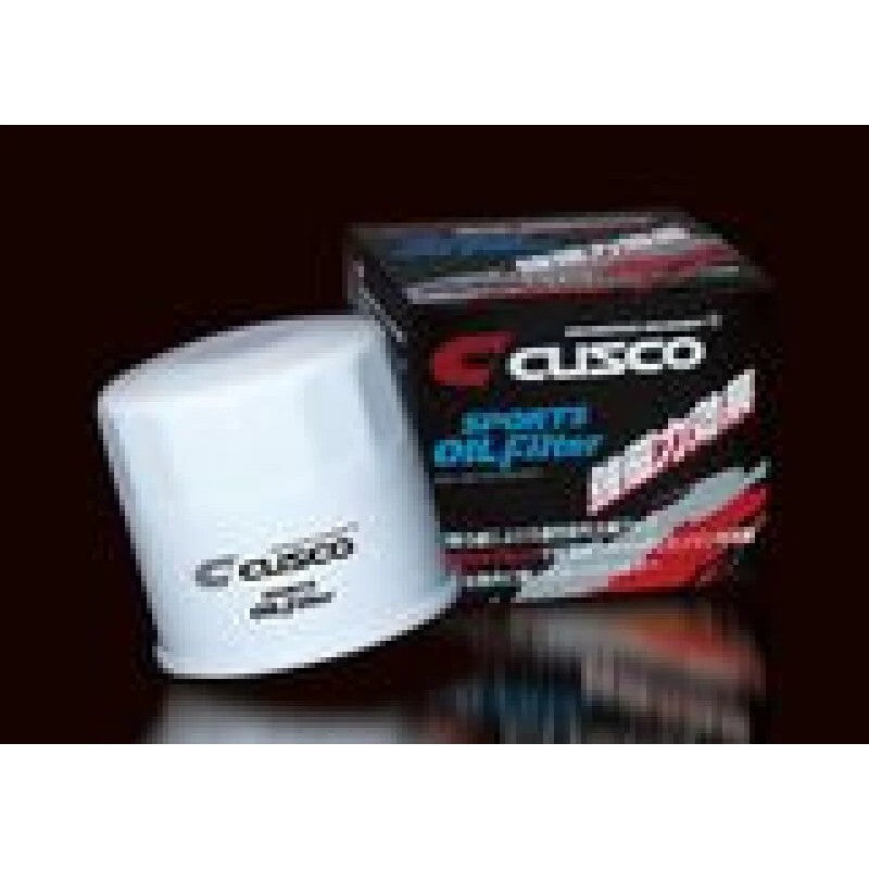 Cusco Oil Filter E for Mitsubishi Lancer Evolution featuring M20-1.5 threads and 80mm diameter.