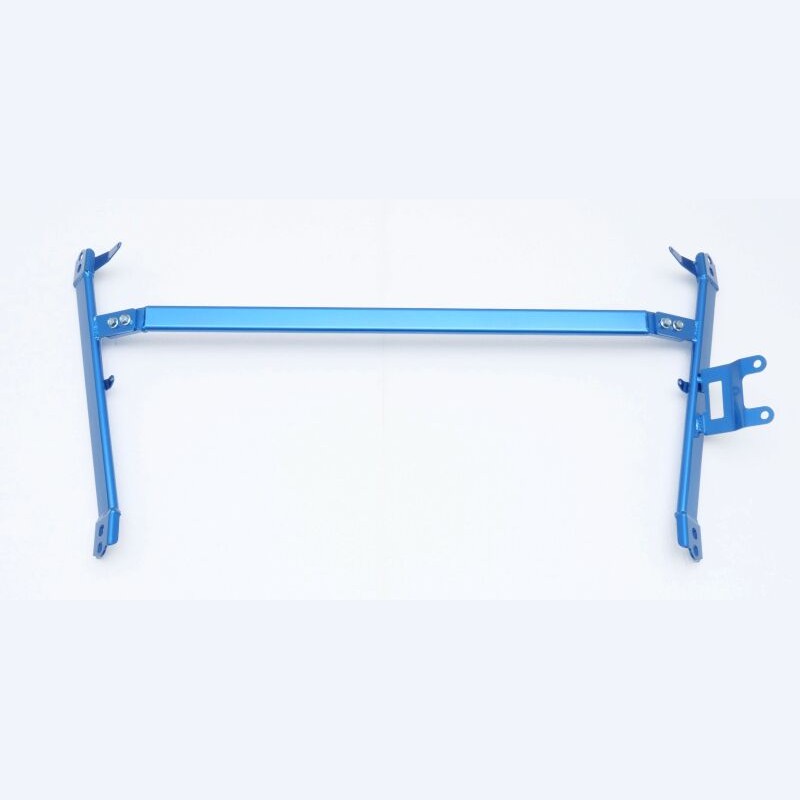 Blue Cusco Power Brace front cross member reinforcement for 2023+ Toyota GR Corolla chassis.