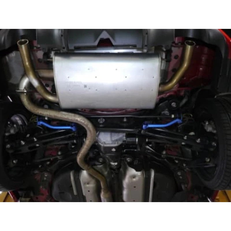 Blue Cusco Power Brace rear lateral sway bar bracket for Subaru BRZ and Toyota 86 chassis reinforcement.