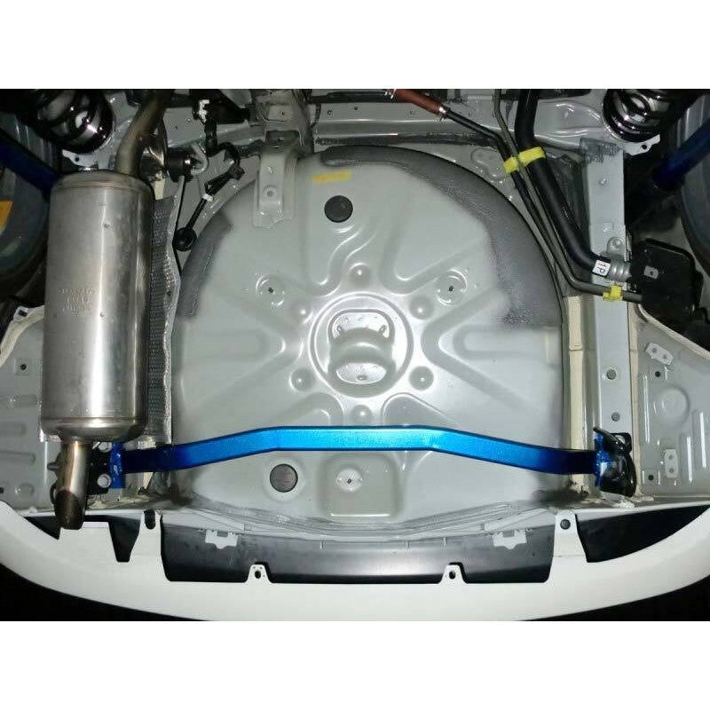Blue powder-coated steel Cusco Power Brace rear end underbrace for Toyota Prius ZVW30