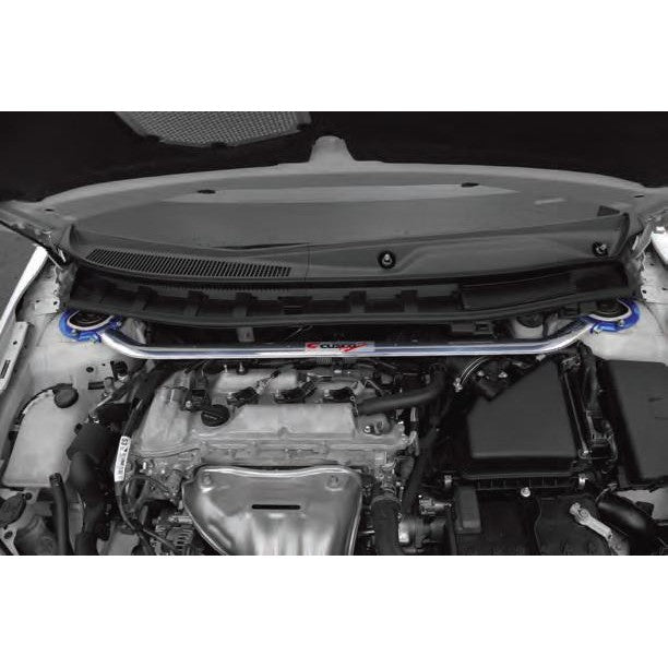 Cusco Type OS front aluminum strut tower bar with blue steel brackets for 2011-2014 Scion tC